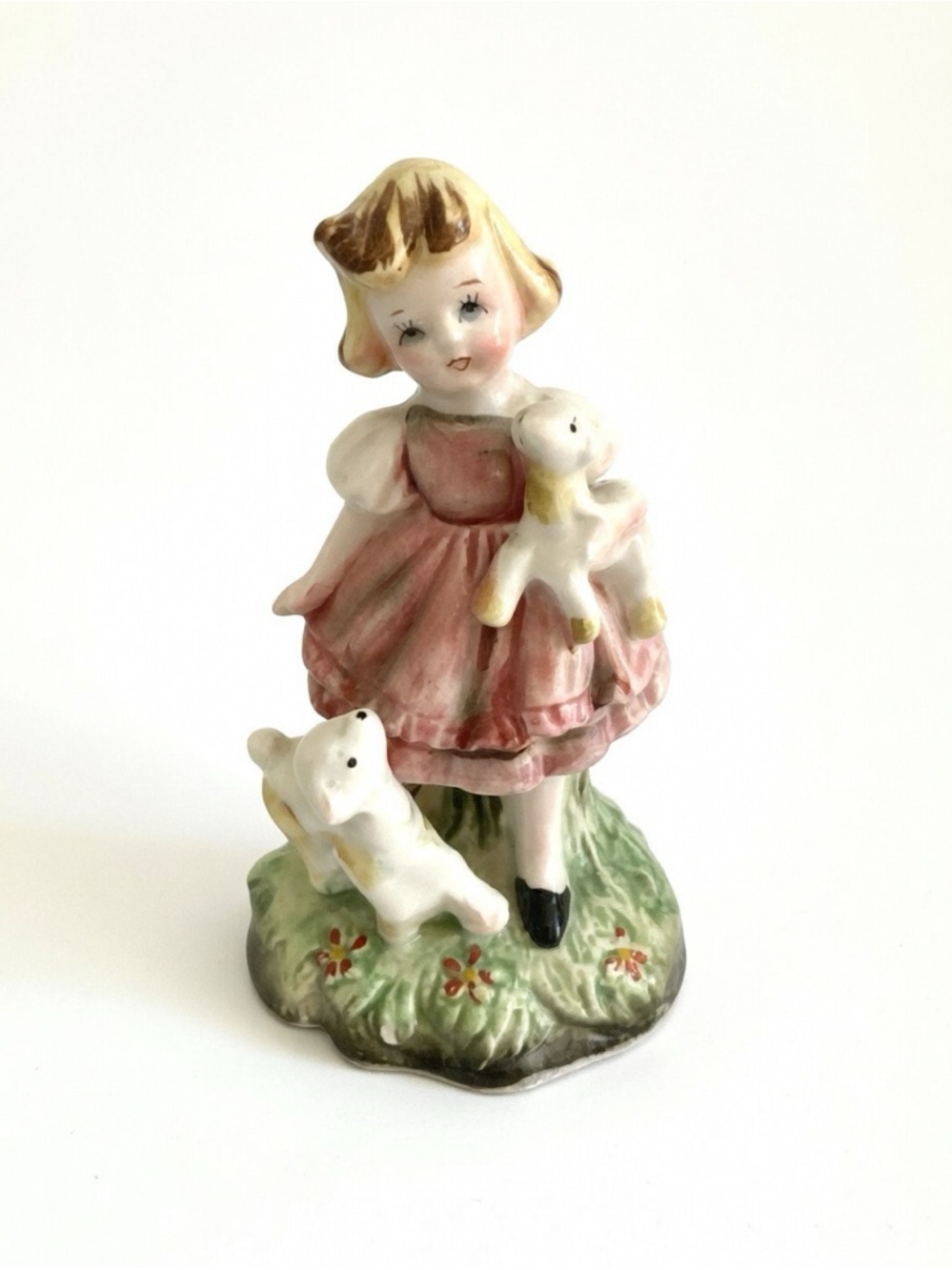 Vintage Porcelain Girl Figurine in Pink Dress